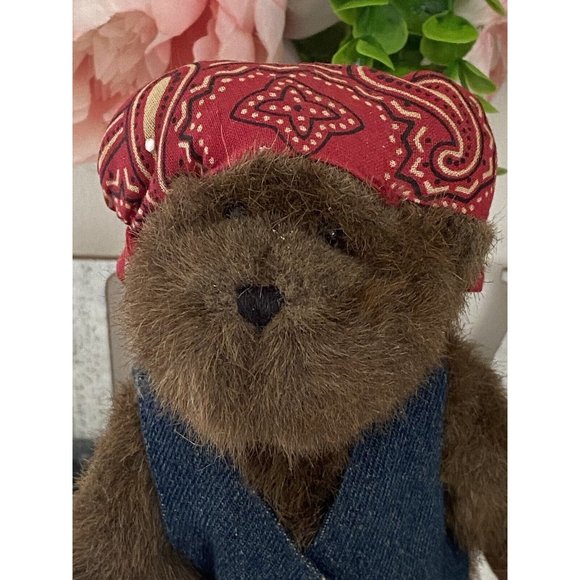 BOYDS BEAR Keep on Riding 8" Biker w Red Bandana‎ Jean Vest Embroidered Vintage - Picture 3 of 16